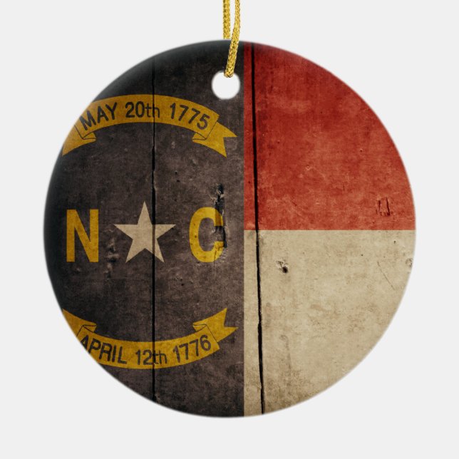 Rugged Wood North Carolina Flag Ceramic Tree Decoration (Front)