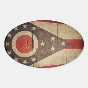 Rugged Wood Ohio Flag Oval Sticker