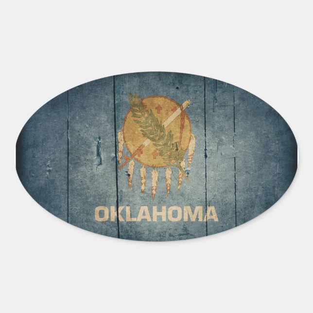 Rugged Wood Oklahoma Flag Oval Sticker (Front)