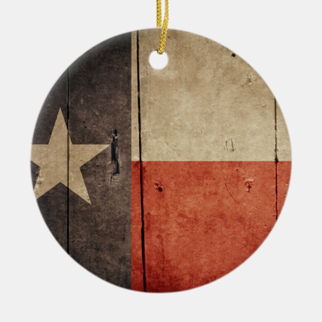 Rugged Wood Texas Flag Ceramic Tree Decoration (Front)