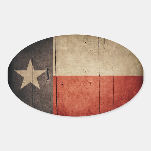 Rugged Wood Texas Flag Oval Sticker (Front)