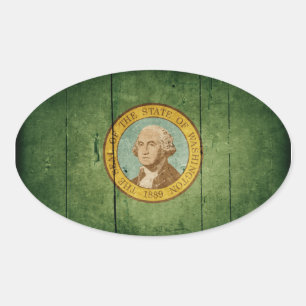 Rugged Wood Washington Flag Oval Sticker