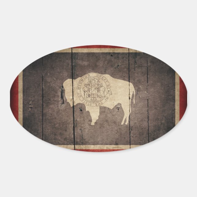 Rugged Wood Wyoming Flag Oval Sticker (Front)