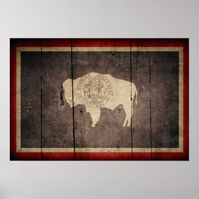 Rugged Wood Wyoming Flag Poster (Front)
