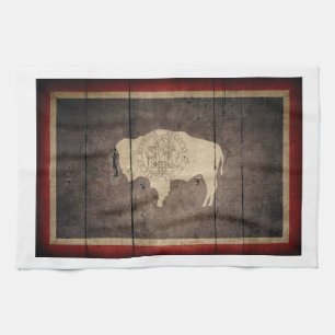 Rugged Wood Wyoming Flag Tea Towel