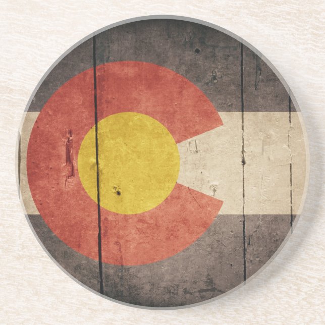 Rugged Wooden Colorado Flag Coaster (Front)