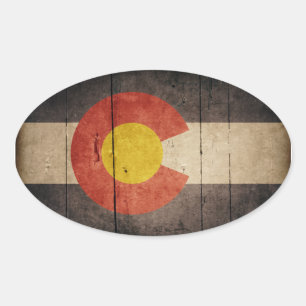 Rugged Wooden Colorado Flag Oval Sticker