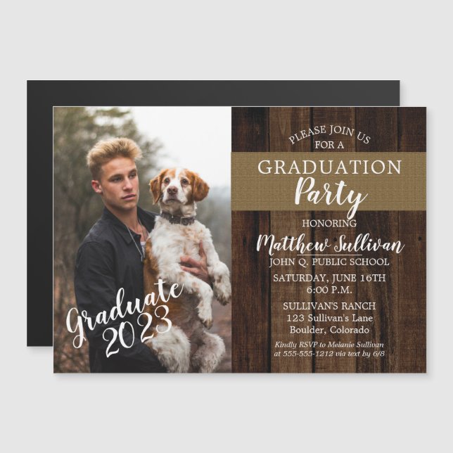 Rugged Woodsy Photo Graduation Party Magnetic Invitation (Front/Back)