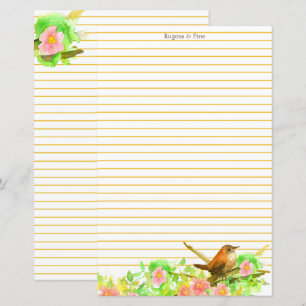 Rugosa Rose Wren Bird Lined Stationery Personalise