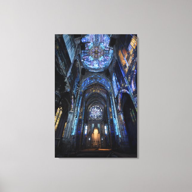 Ruined Cathedral Stained Glass Projection Glow Canvas Print (Front)