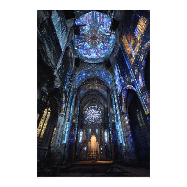 Ruined Cathedral Stained Glass Projection Glow Photo Print (Front)