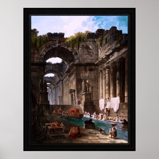 Ruins Of A Roman Bath With Washerwomen Poster (Front)