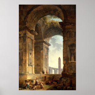 Ruins With An Obelisk by Robert Hubert Poster