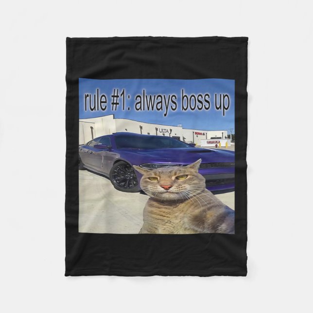 Rule 1 Always Boss Up Funny Cat Oddly Specific Dan Fleece Blanket (Front)
