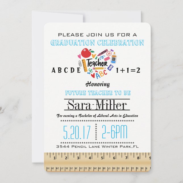 Ruler & Apple Teacher Graduation Invitation (Front)