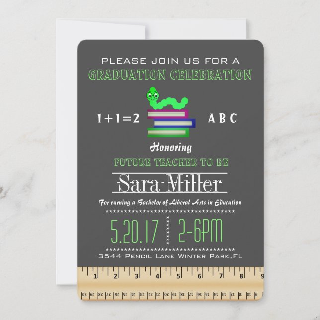Ruler & Apple Teacher Graduation Invitation (Front)