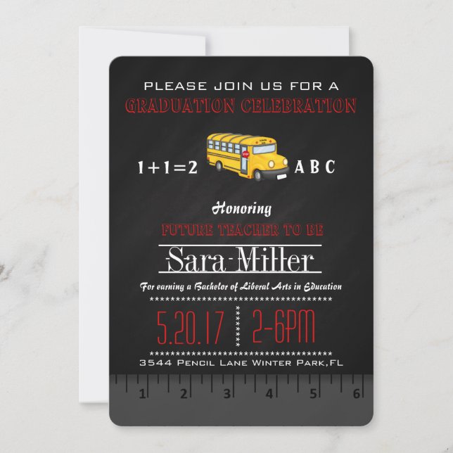 Ruler & Bus Teacher Graduation Invitation (Front)