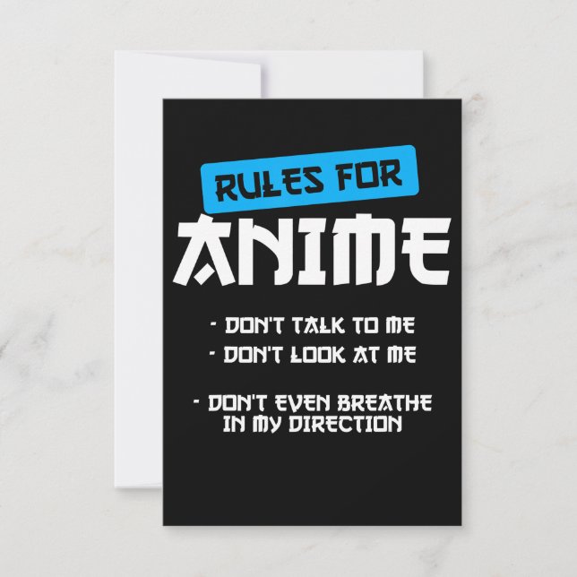rules  anime clothing manga art cosplay otaku gift invitation (Front)