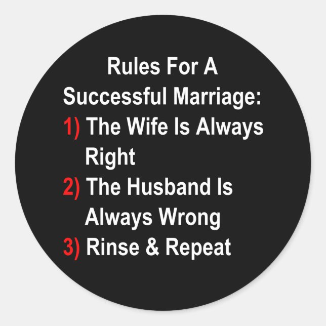 Rules For A Successful Marriage Classic Round Sticker (Front)