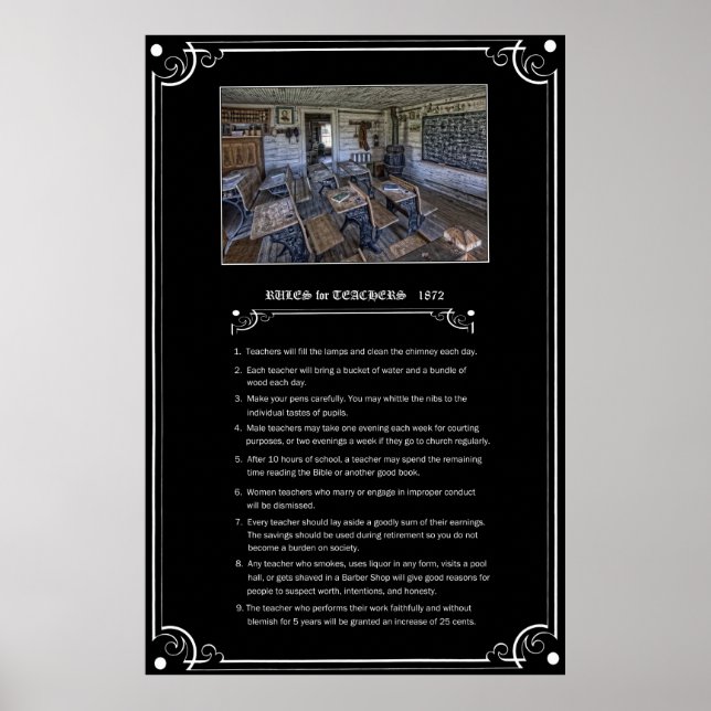 RULES for TEACHERS - 1872 - MONTANA TERRITORY Poster (Front)