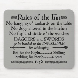 Rules of the Inn, 18th Century Innkeeper Sign Mouse Mat
