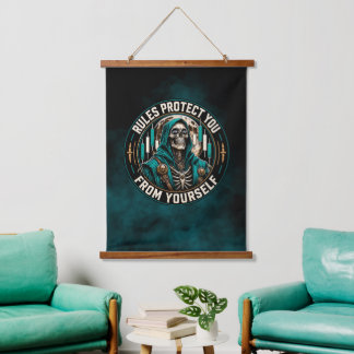 Rules Protect You From Yourself Teal Smoke Reaper  Hanging Tapestry