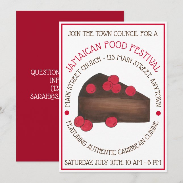 Rum Cake Jamaican Caribbean Food Festival Invitation (Front/Back)