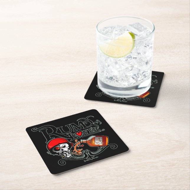 Rum lover square paper coaster (Insitu)