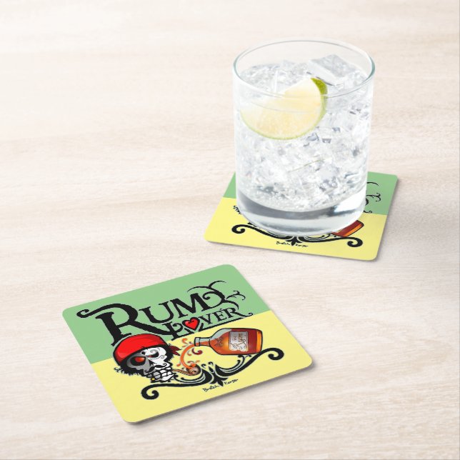 Rum lover square paper coaster (Insitu)