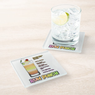 RUM PUNCH Cocktail Recipe Art Glass Coaster