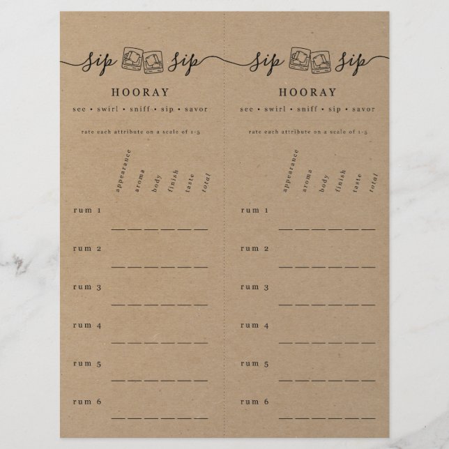 Rum Tasting Rating Scorecard on Faux Kraft Custom Letterhead (Front)