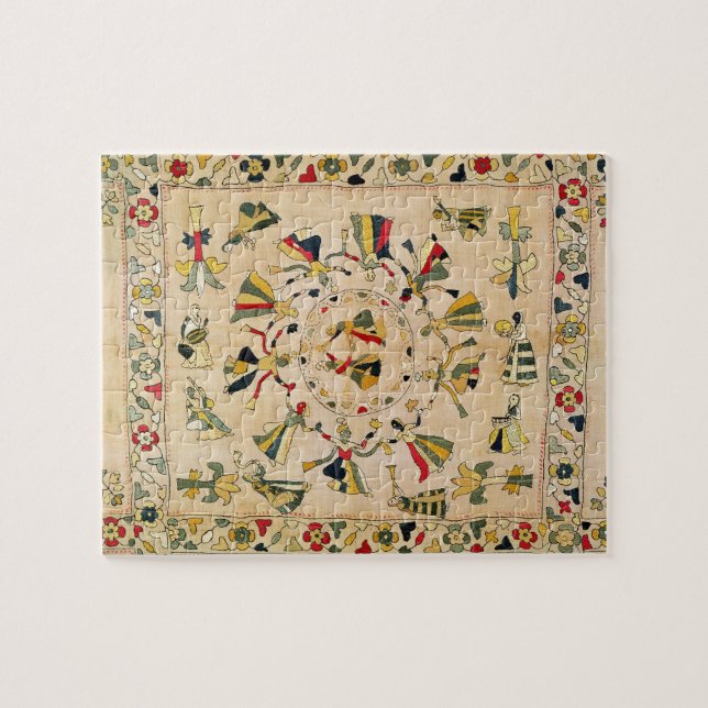 Rumal: square embroidery cover showing Punjabi dan Jigsaw Puzzle (Horizontal)