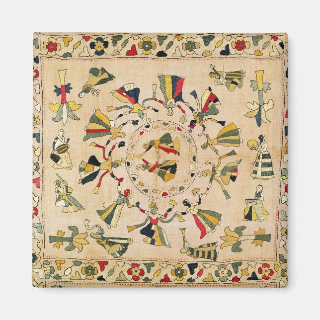 Rumal: square embroidery cover showing Punjabi dan Magnet (Front)