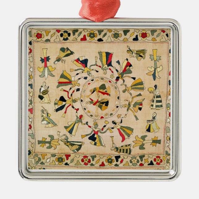 Rumal: square embroidery cover showing Punjabi dan Metal Tree Decoration (Front)