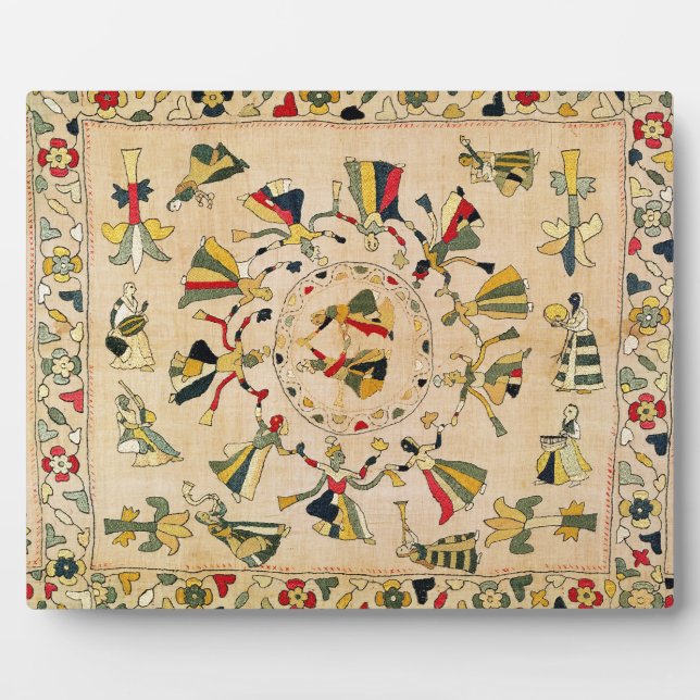 Rumal: square embroidery cover showing Punjabi dan Plaque (Front)