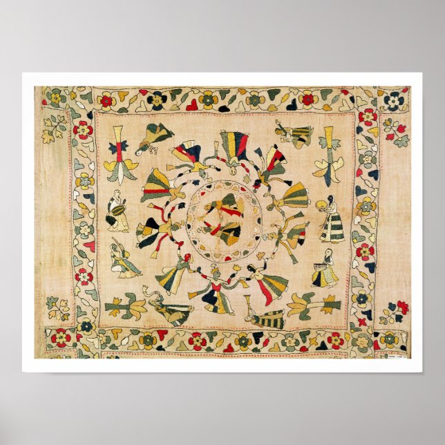 Rumal: square embroidery cover showing Punjabi dan Poster (Front)