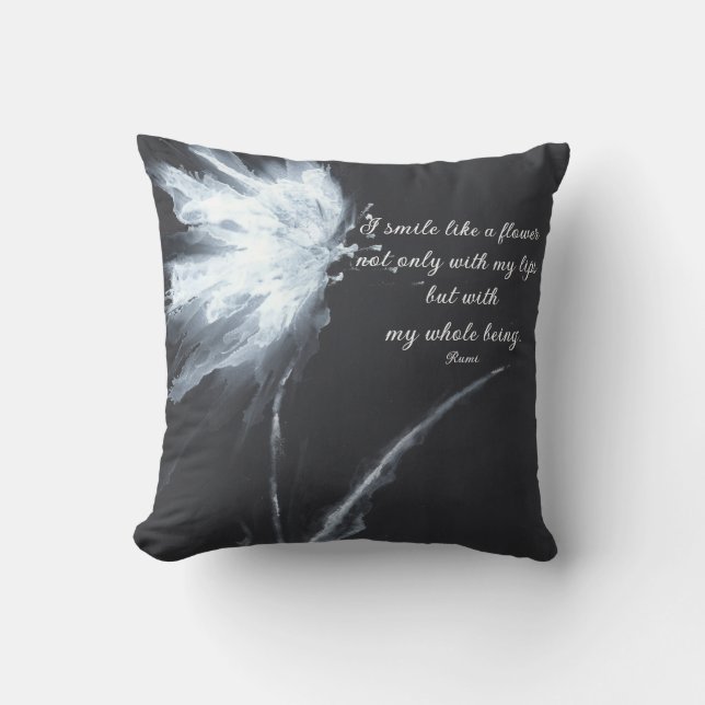 Rumi Floral Black White Minimalist Cushion (Front)
