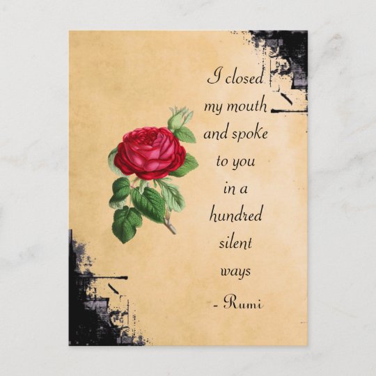 Rumi Quote Typography With Vintage Red Rose Postcard Zazzle Co Uk