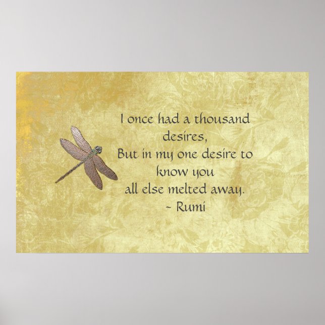 Rumi Thousand Desires Quote & Dragonfly Poster (Front)