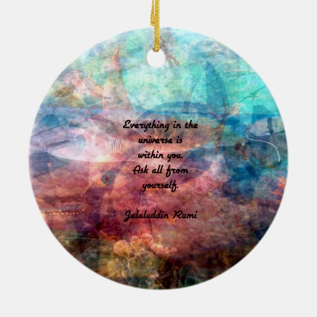 Rumi Uplifting Quote About Energy And Universe Ceramic Tree Decoration (Back)
