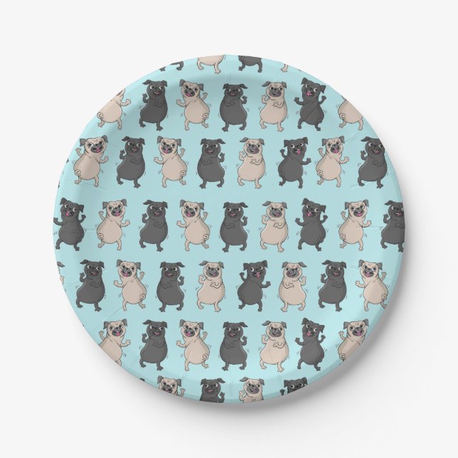 Rump Shaker Pug Puppy Bust A Move Cute Dancing Dog Paper Plate (Front)