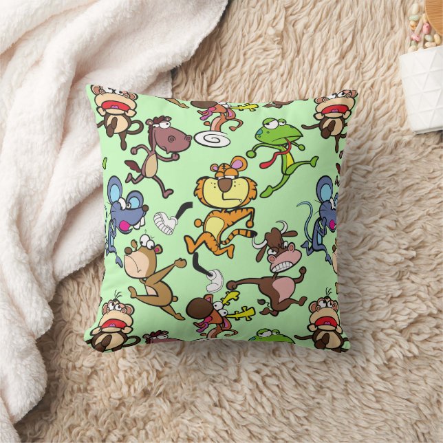 Run 2023, Cute Cartoons running around L Green BG Cushion (Blanket)