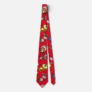 Run 2023, Cute Cartoons running around Red BG Tie