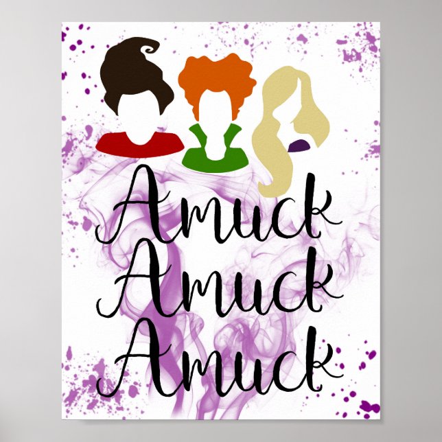 Run Amuk, Cute Halloween Hocus Pocus Witch Poster (Front)