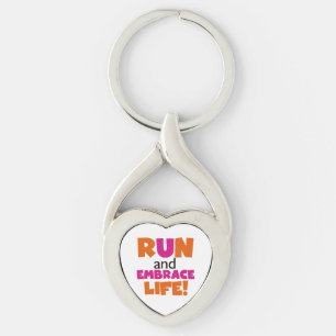 Run and Embrace Life Orange Pink Key Ring