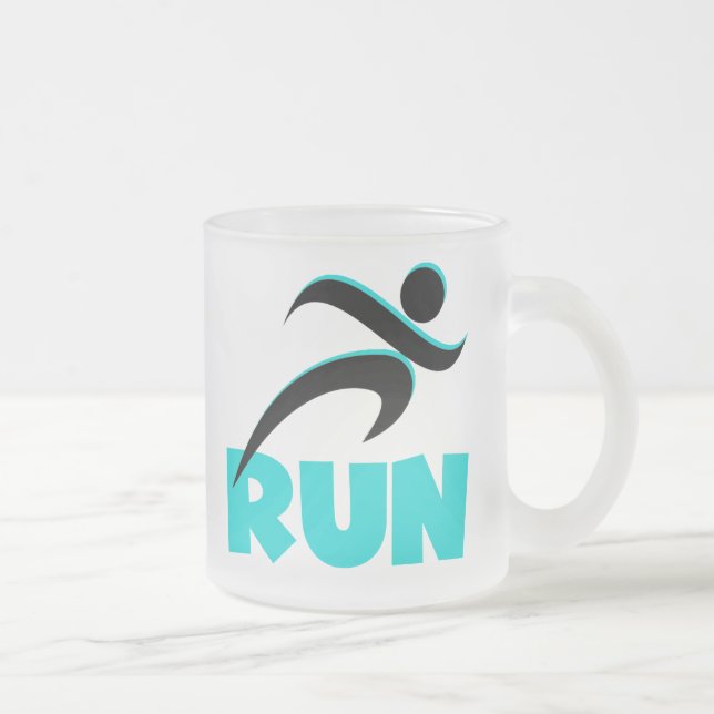RUN Aqua Frosted Glass Coffee Mug (Right)
