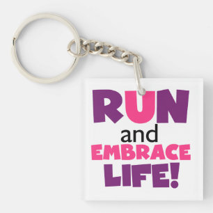Run Embrace Life Purple Pink Key Ring