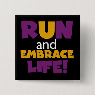 Run Embrace Life Purple Yellow 15 Cm Square Badge