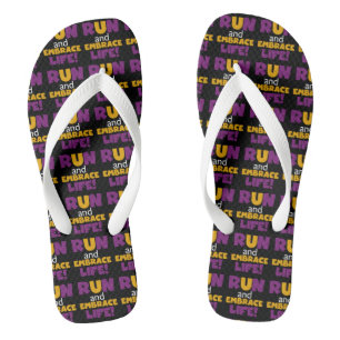 Run Embrace Life Purple Yellow Flip Flops