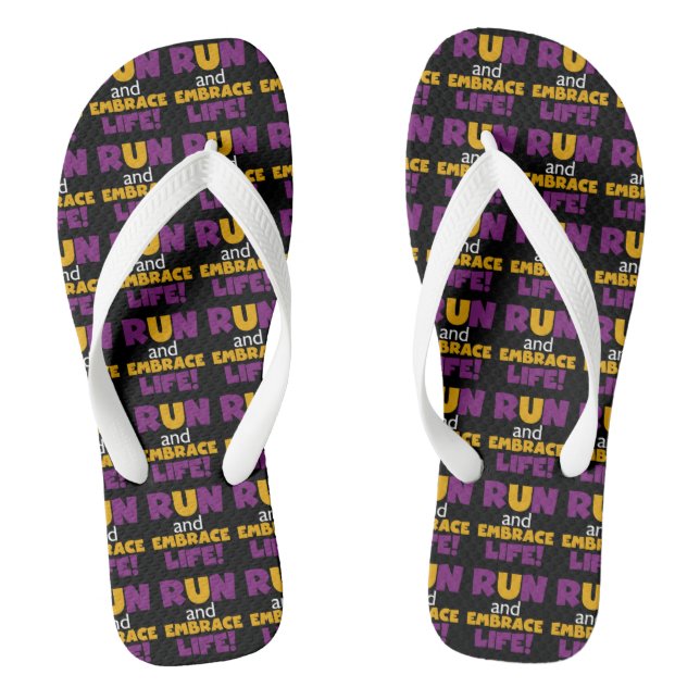 Run Embrace Life Purple Yellow Flip Flops (Footbed)